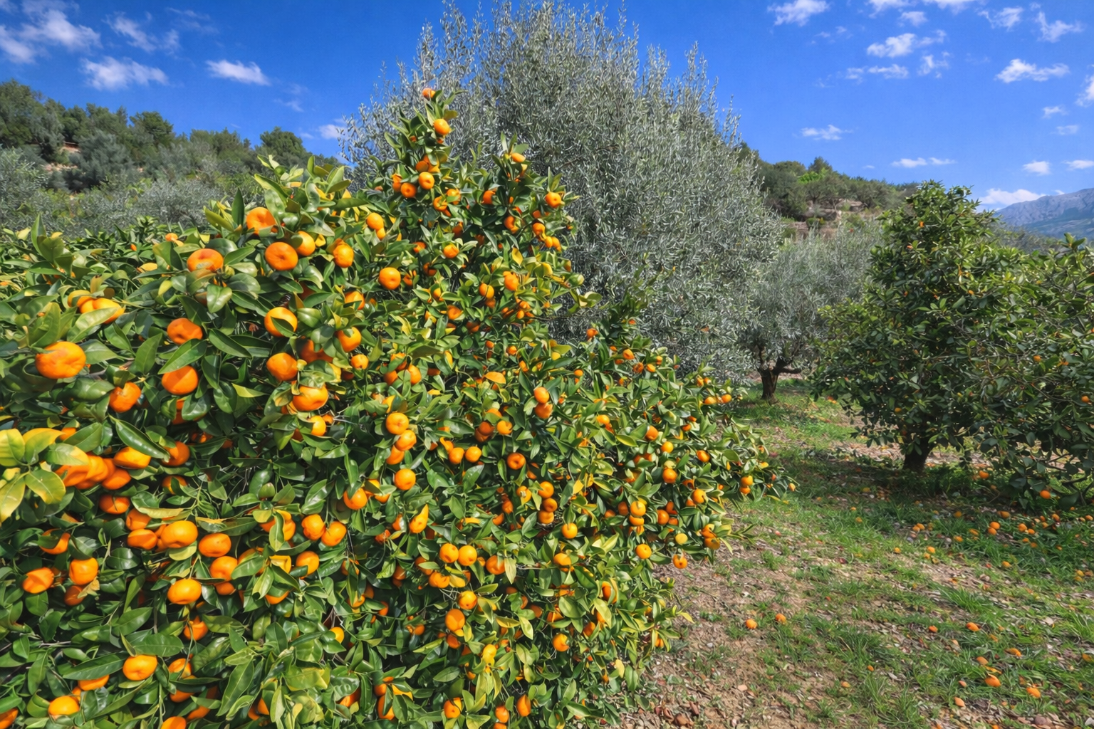 Huerto de naranjos bajo el sol
